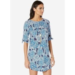Lilly Pulitzer Preston Cotton Tie Sleeve Dress Indigo Blue Snap To It Women's XS